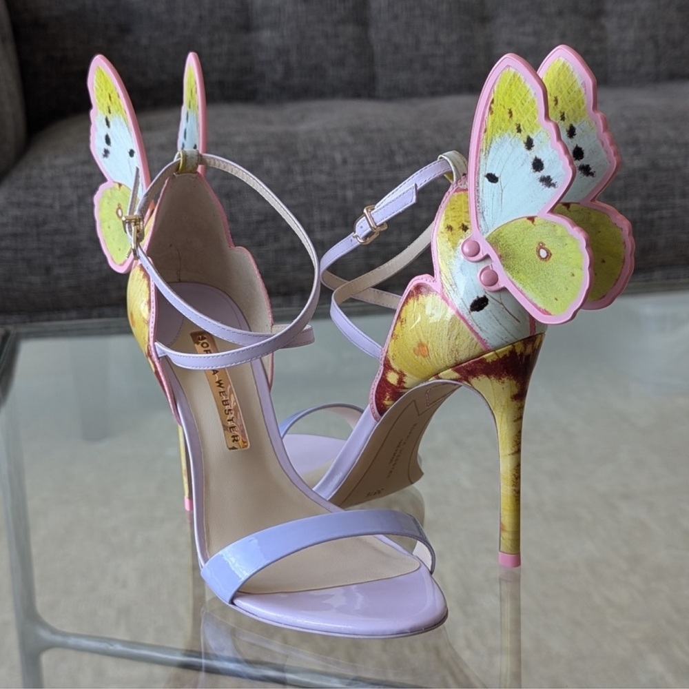 SOPHIA WEBSTER CHIARA BUTTERFLY EMBROIDERED STILETTO SANDALS ~ US 8.5 Like New 🦋 - Picture 2 of 11